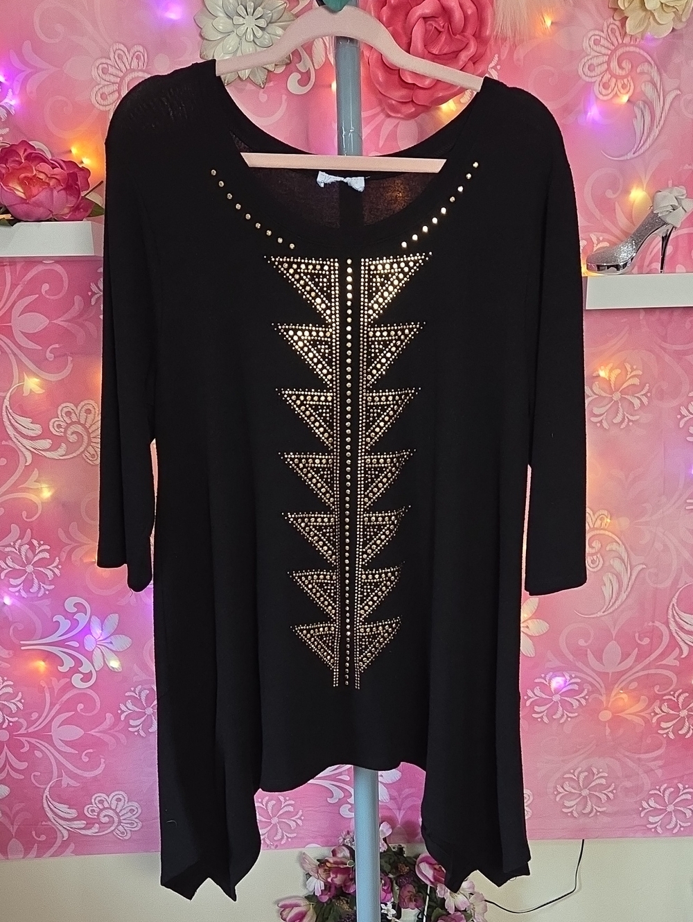 Source Unknown Black Studded Tunic Top